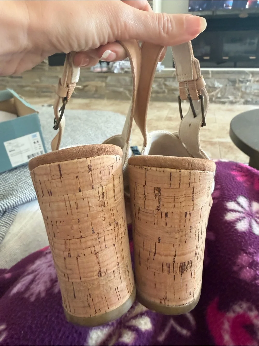TOMS Ibiza pearlized Crisscross Slingback cork Sandals size 8.5